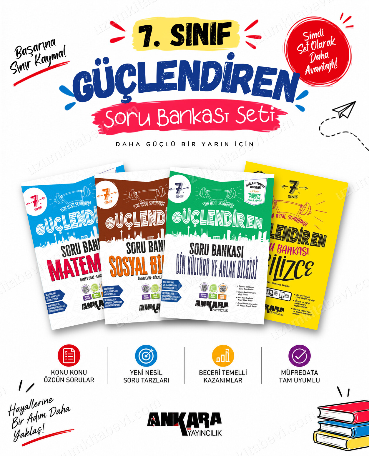 Ankara Yayıncılık 7. Sınıf Matematik-Sosyal Bilgiler-Din Kültürü-İngilizce Güçlendiren Soru Bankası Seti (4 Kitap) - Ankara Yayıncılık kitap kapağı