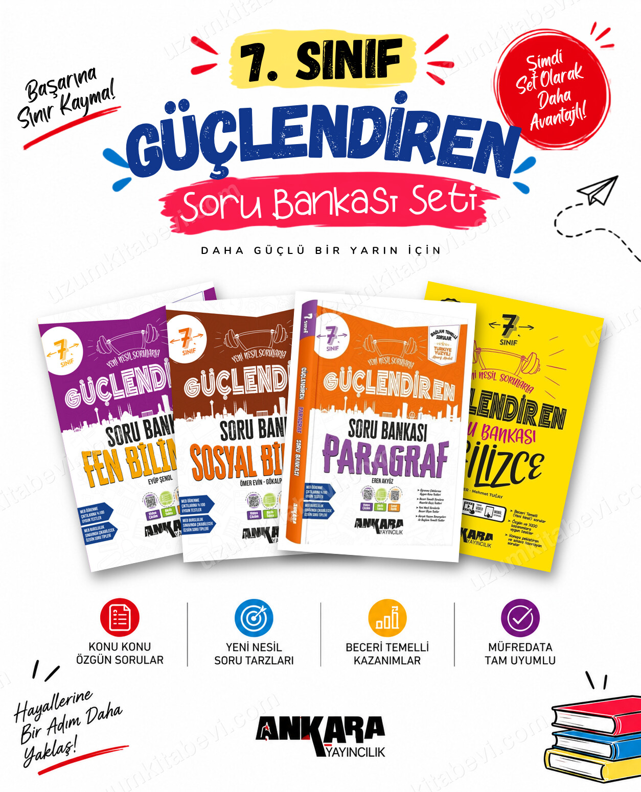 Ankara Yayıncılık 7. Sınıf Fen Bilimleri-Sosyal Bilgiler-Paragraf-İngilizce Güçlendiren Soru Bankası Seti (4 Kitap) - Ankara Yayıncılık kitap kapağı