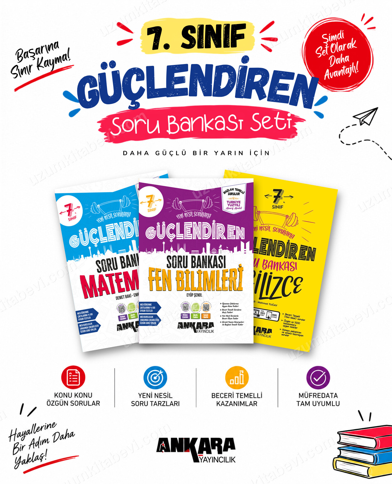 Ankara Yayıncılık 7. Sınıf Matematik-Fen Bilimleri-İngilizce Güçlendiren Soru Bankası Seti (3 Kitap) - Ankara Yayıncılık kitap kapağı