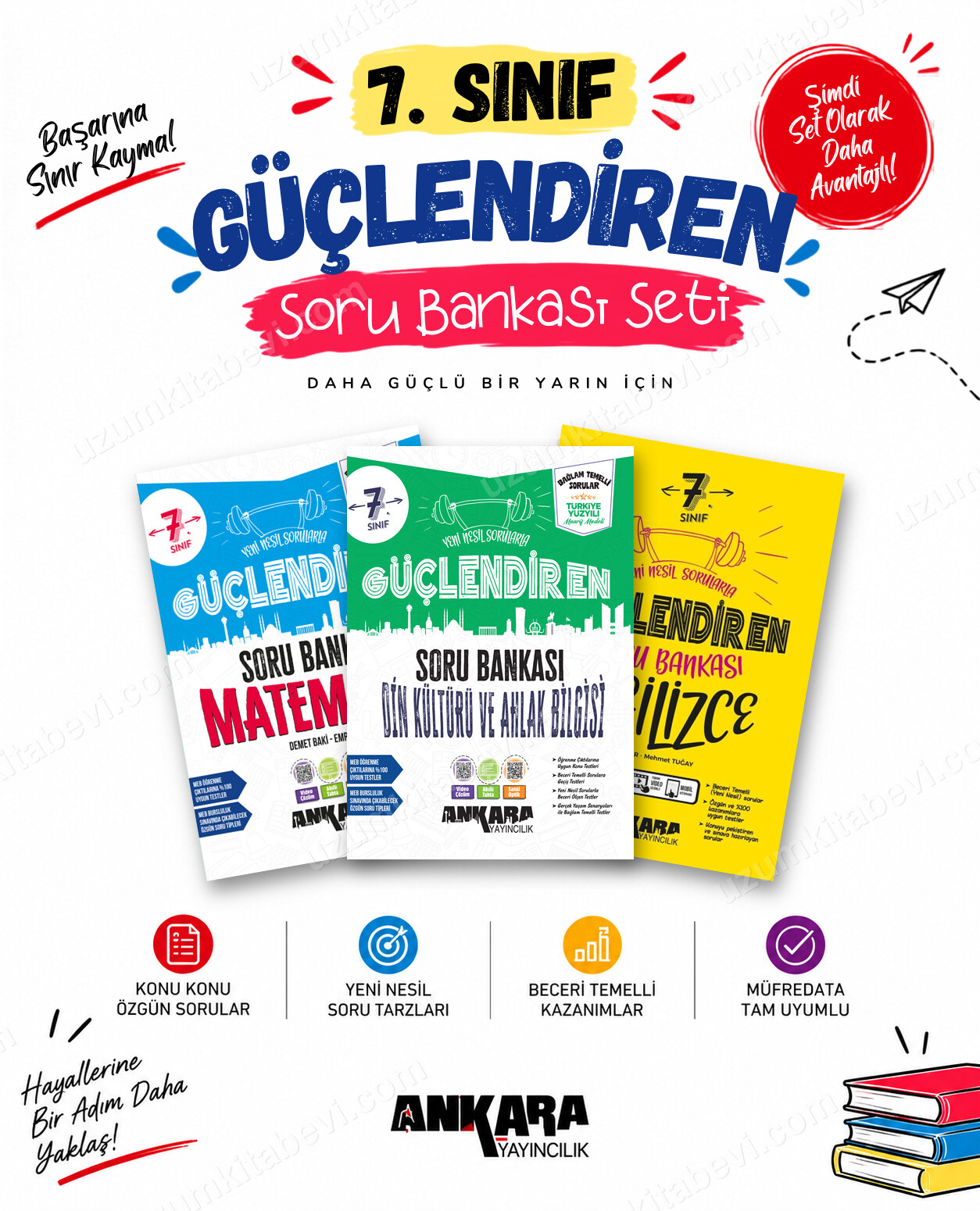 Ankara Yayıncılık 7. Sınıf Matematik-Din Kültürü-İngilizce Güçlendiren Soru Bankası Seti (3 Kitap) - Ankara Yayıncılık kitap kapağı
