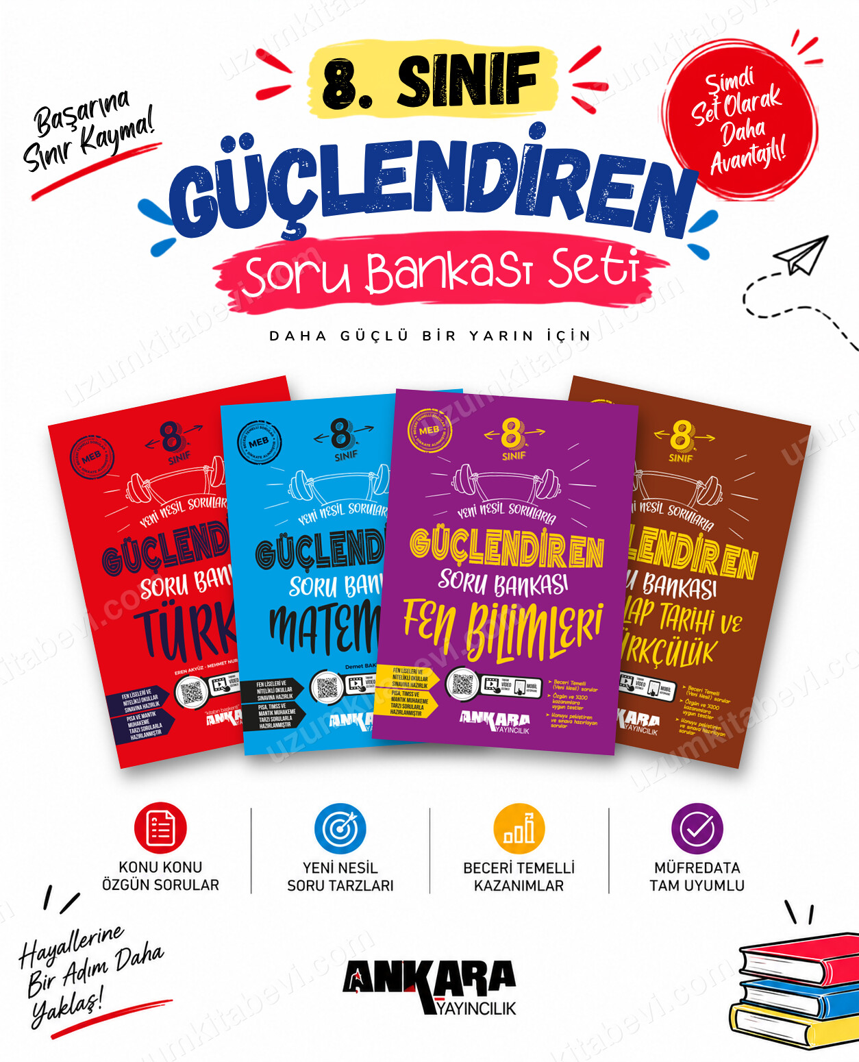 Ankara Yayıncılık 8. Sınıf Türkçe-Matematik-Fen Bilimleri-İnkılap Tarihi Güçlendiren Soru Bankası Seti (4 Kitap) - Ankara Yayıncılık kitap kapağı