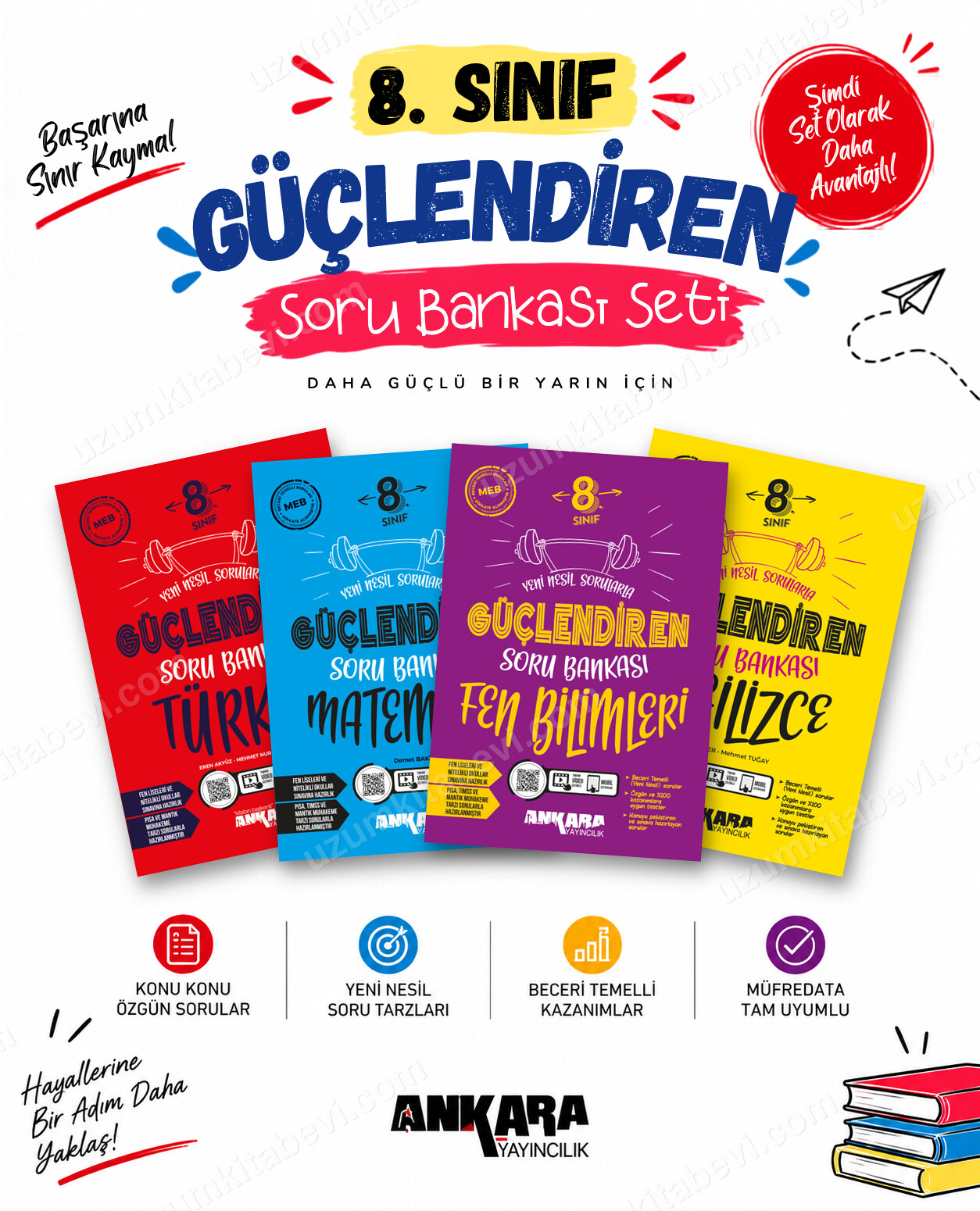 Ankara Yayıncılık 8. Sınıf Türkçe-Matematik-Fen Bilimleri-İngilizce Güçlendiren Soru Bankası Seti (4 Kitap) - Ankara Yayıncılık kitap kapağı