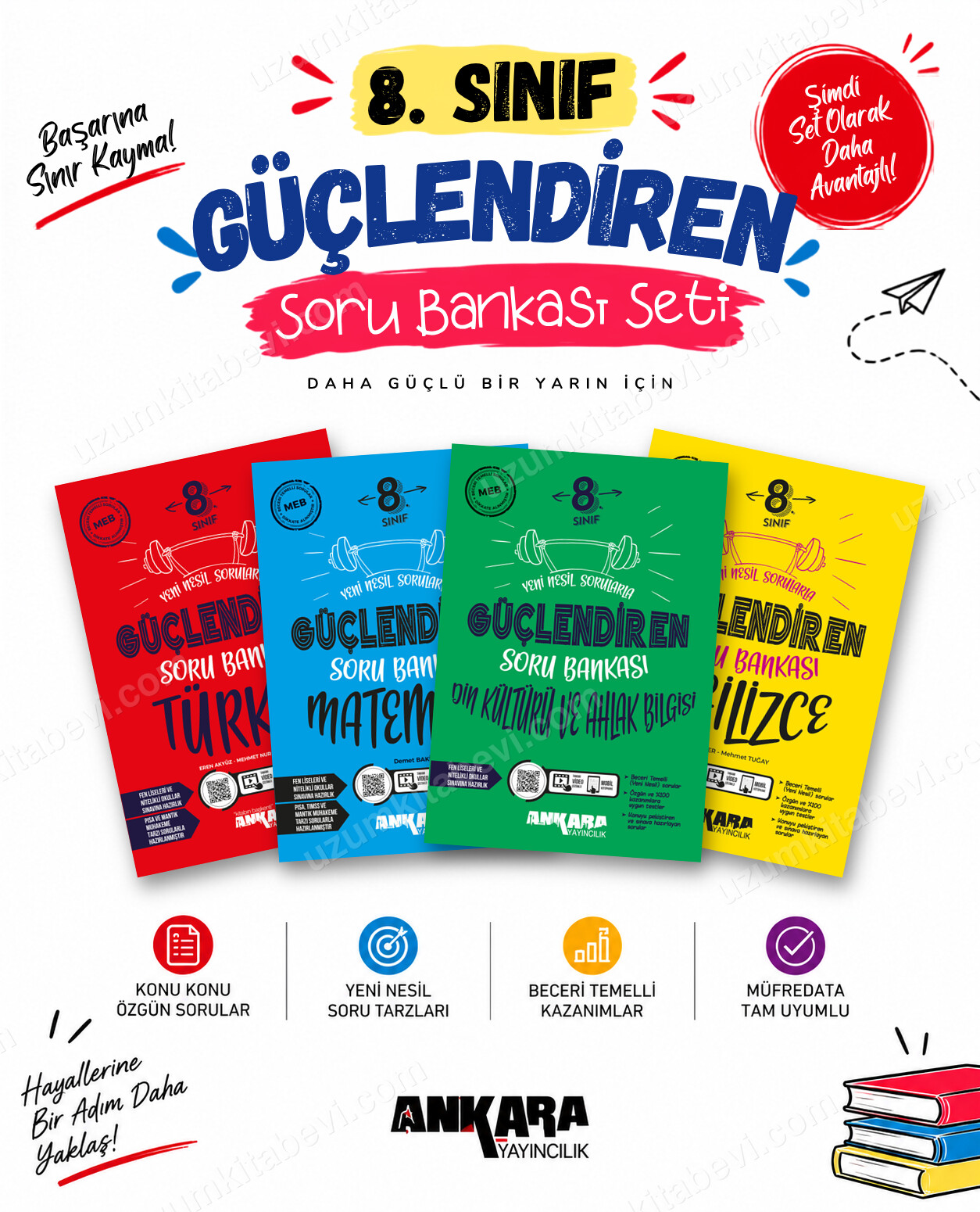 Ankara Yayıncılık 8. Sınıf Türkçe-Matematik-Din Kültürü-İngilizce Güçlendiren Soru Bankası Seti (4 Kitap) - Ankara Yayıncılık kitap kapağı