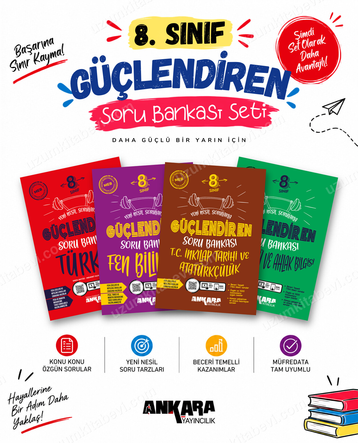 Ankara Yayıncılık 8. Sınıf Türkçe-Fen Bilimleri-İnkılap Tarihi-Din Kültürü Güçlendiren Soru Bankası Seti (4 Kitap) - Ankara Yayıncılık kitap kapağı