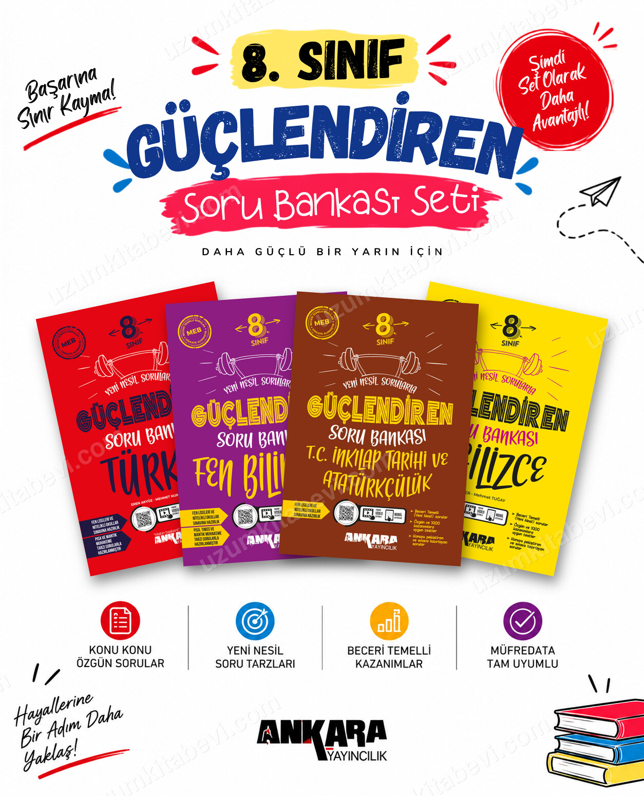 Ankara Yayıncılık 8. Sınıf Türkçe-Fen Bilimleri-İnkılap Tarihi-İngilizce Güçlendiren Soru Bankası Seti (4 Kitap) - Ankara Yayıncılık kitap kapağı