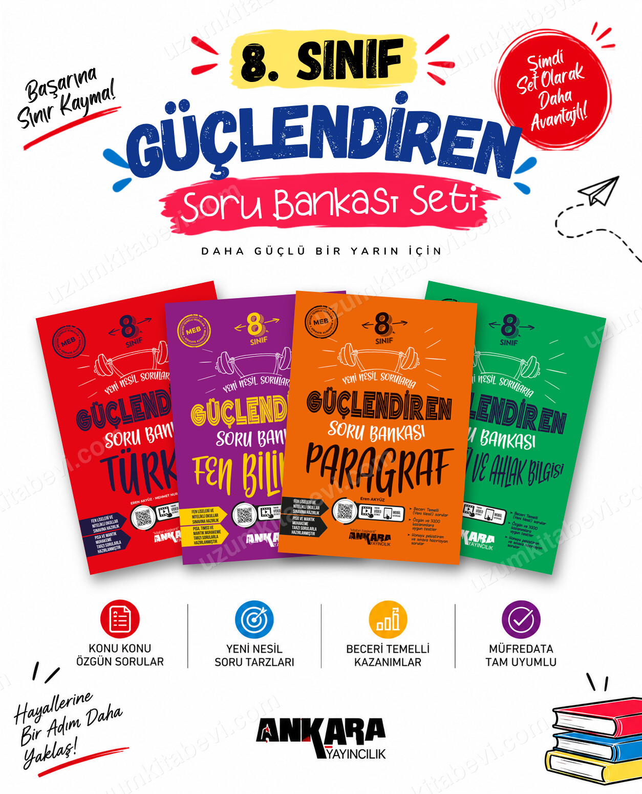 Ankara Yayıncılık 8. Sınıf Türkçe-Fen Bilimleri-Paragraf-Din Kültürü Güçlendiren Soru Bankası Seti (4 Kitap) - Ankara Yayıncılık kitap kapağı