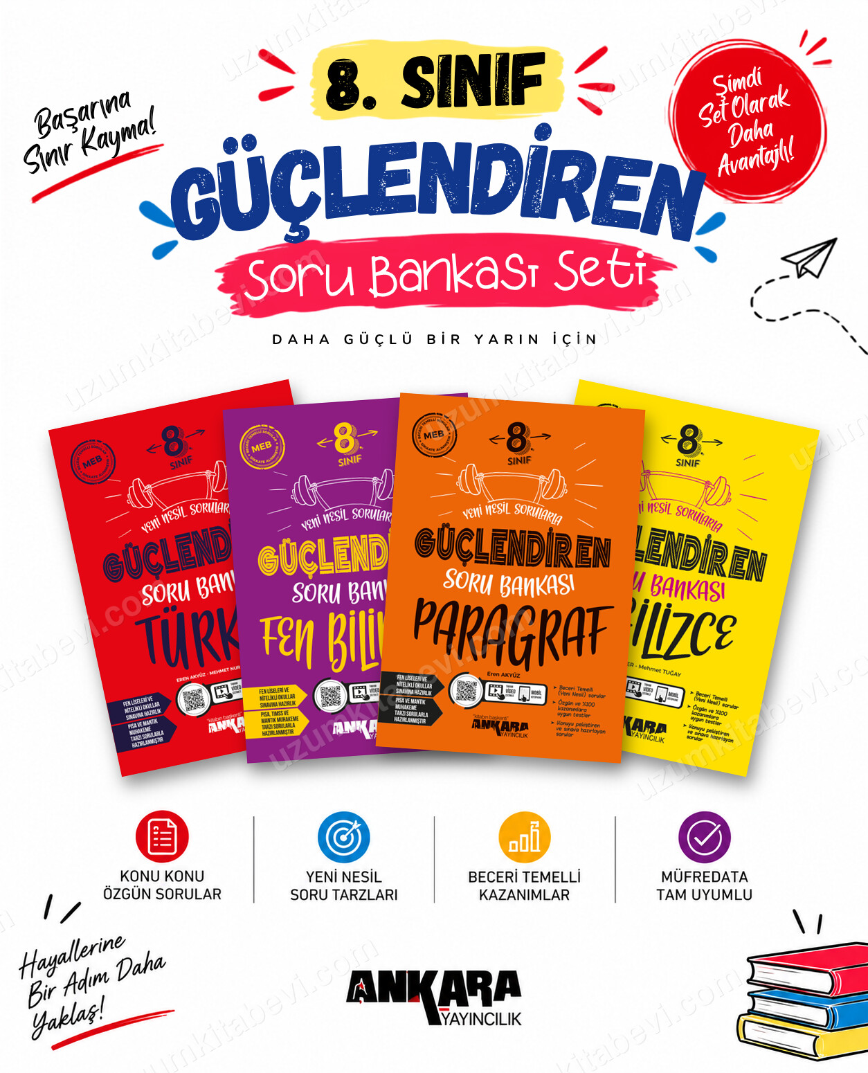 Ankara Yayıncılık 8. Sınıf Türkçe-Fen Bilimleri-Paragraf-İngilizce Güçlendiren Soru Bankası Seti (4 Kitap) - Ankara Yayıncılık kitap kapağı