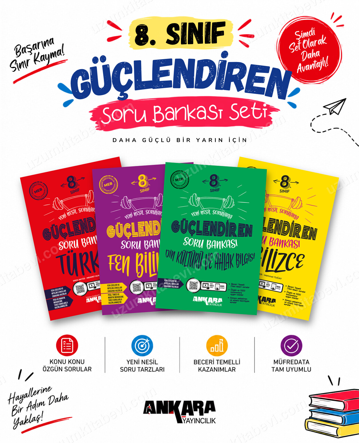 Ankara Yayıncılık 8. Sınıf Türkçe-Fen Bilimleri-Din Kültürü-İngilizce Güçlendiren Soru Bankası Seti (4 Kitap) - Ankara Yayıncılık kitap kapağı