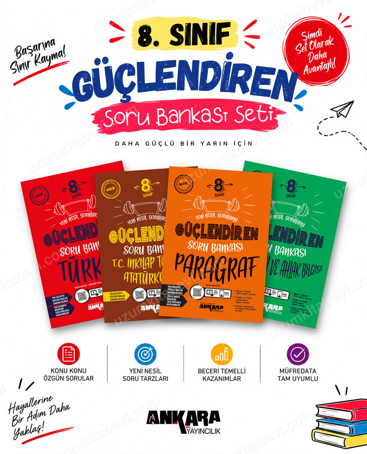 Ankara Yayıncılık 8. Sınıf Türkçe-İnkılap Tarihi-Paragraf-Din Kültürü Güçlendiren Soru Bankası Seti (4 Kitap) - Ankara Yayıncılık kitap kapağı