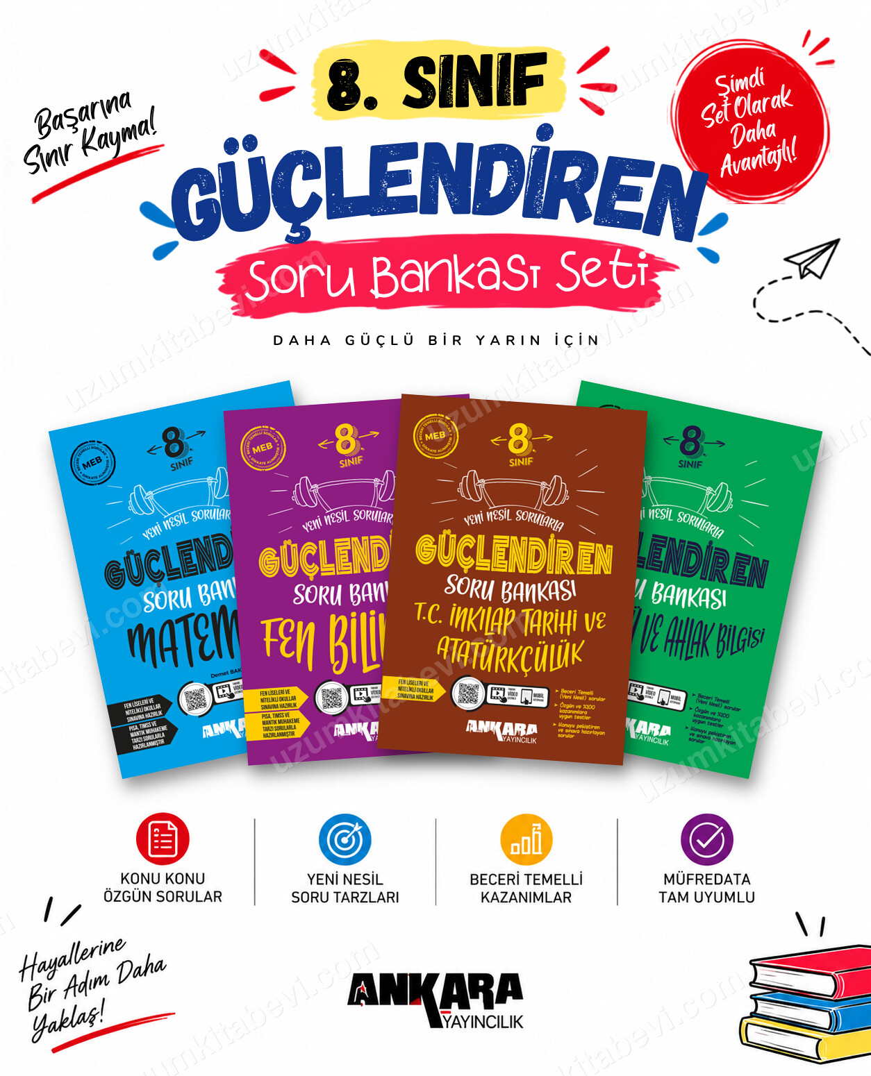 Ankara Yayıncılık 8. Sınıf Matematik-Fen Bilimleri-İnkılap Tarihi-Din Kültürü Güçlendiren Soru Bankası Seti (4 Kitap) - Ankara Yayıncılık kitap kapağı