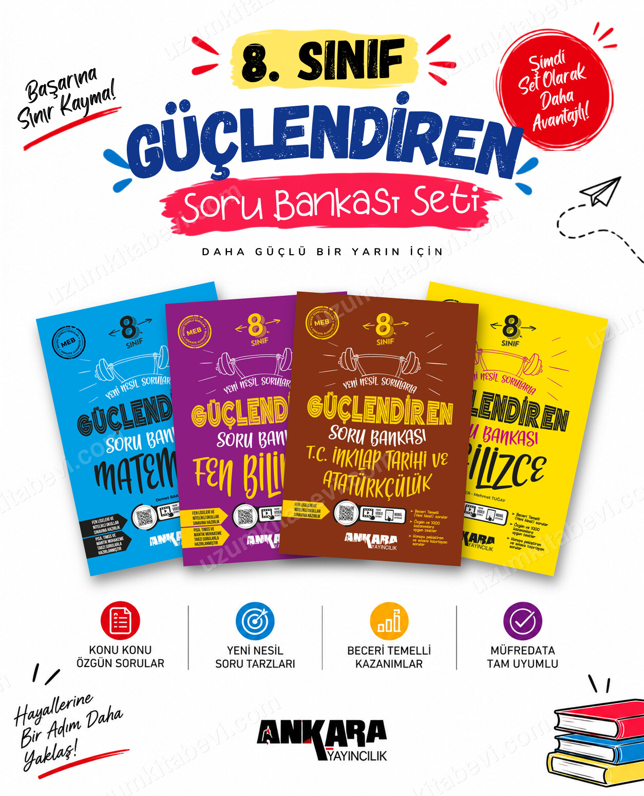 Ankara Yayıncılık 8. Sınıf Matematik-Fen Bilimleri-İnkılap Tarihi-İngilizce Güçlendiren Soru Bankası Seti (4 Kitap) - Ankara Yayıncılık kitap kapağı
