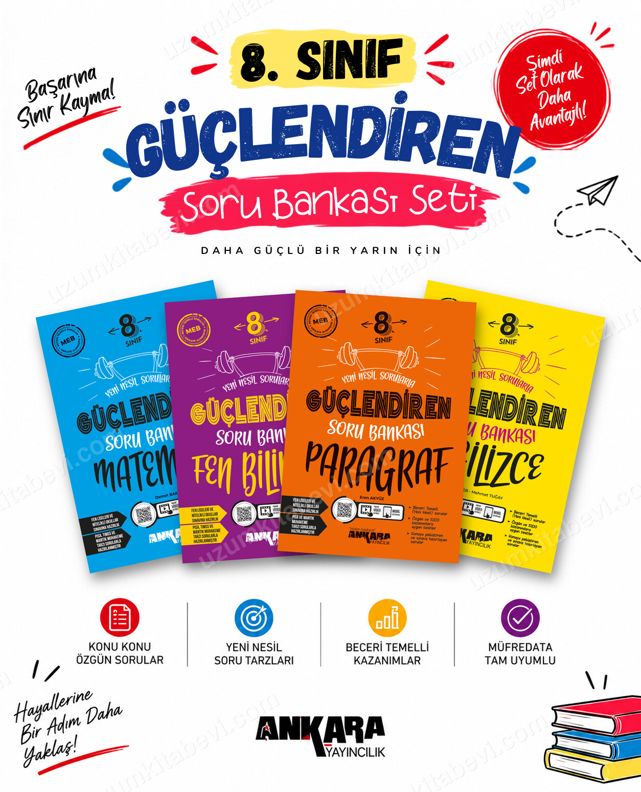 Ankara Yayıncılık 8. Sınıf Matematik-Fen Bilimleri-Paragraf-İngilizce Güçlendiren Soru Bankası Seti (4 Kitap) - Ankara Yayıncılık kitap kapağı