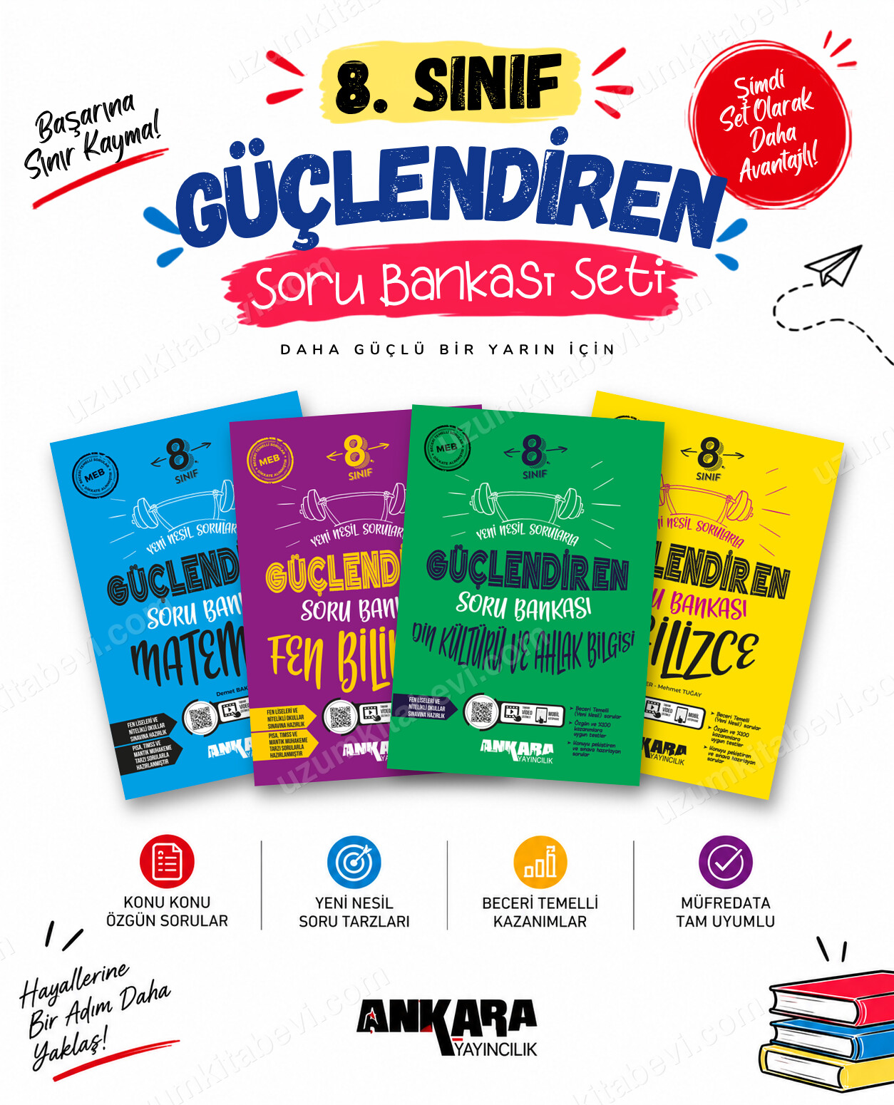 Ankara Yayıncılık 8. Sınıf Matematik-Fen Bilimleri-Din Kültürü-İngilizce Güçlendiren Soru Bankası Seti (4 Kitap) - Ankara Yayıncılık kitap kapağı