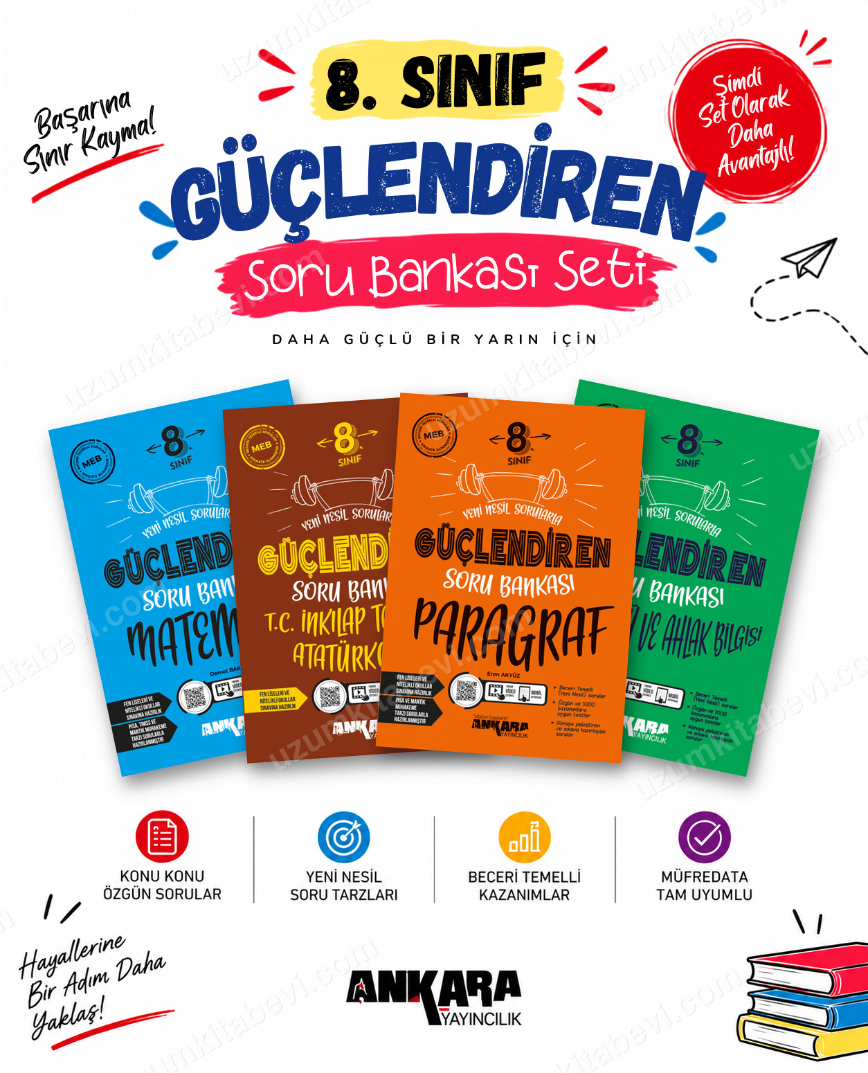 Ankara Yayıncılık 8. Sınıf Matematik-İnkılap Tarihi-Paragraf-Din Kültürü Güçlendiren Soru Bankası Seti (4 Kitap) - Ankara Yayıncılık kitap kapağı