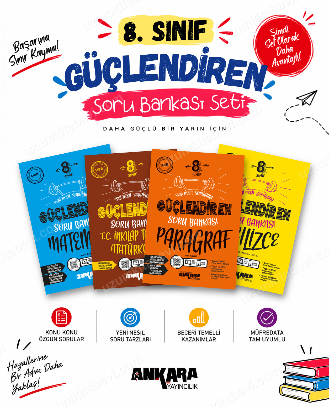 Ankara Yayıncılık 8. Sınıf Matematik-İnkılap Tarihi-Paragraf-İngilizce Güçlendiren Soru Bankası Seti (4 Kitap) - Ankara Yayıncılık kitap kapağı