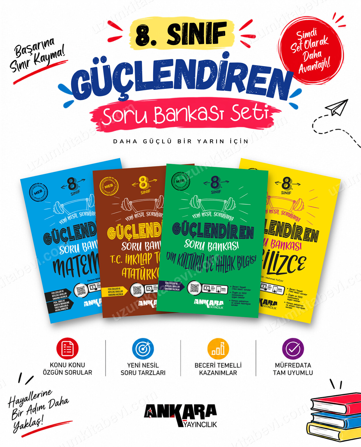 Ankara Yayıncılık 8. Sınıf Matematik-İnkılap Tarihi-Din Kültürü-İngilizce Güçlendiren Soru Bankası Seti (4 Kitap) - Ankara Yayıncılık kitap kapağı