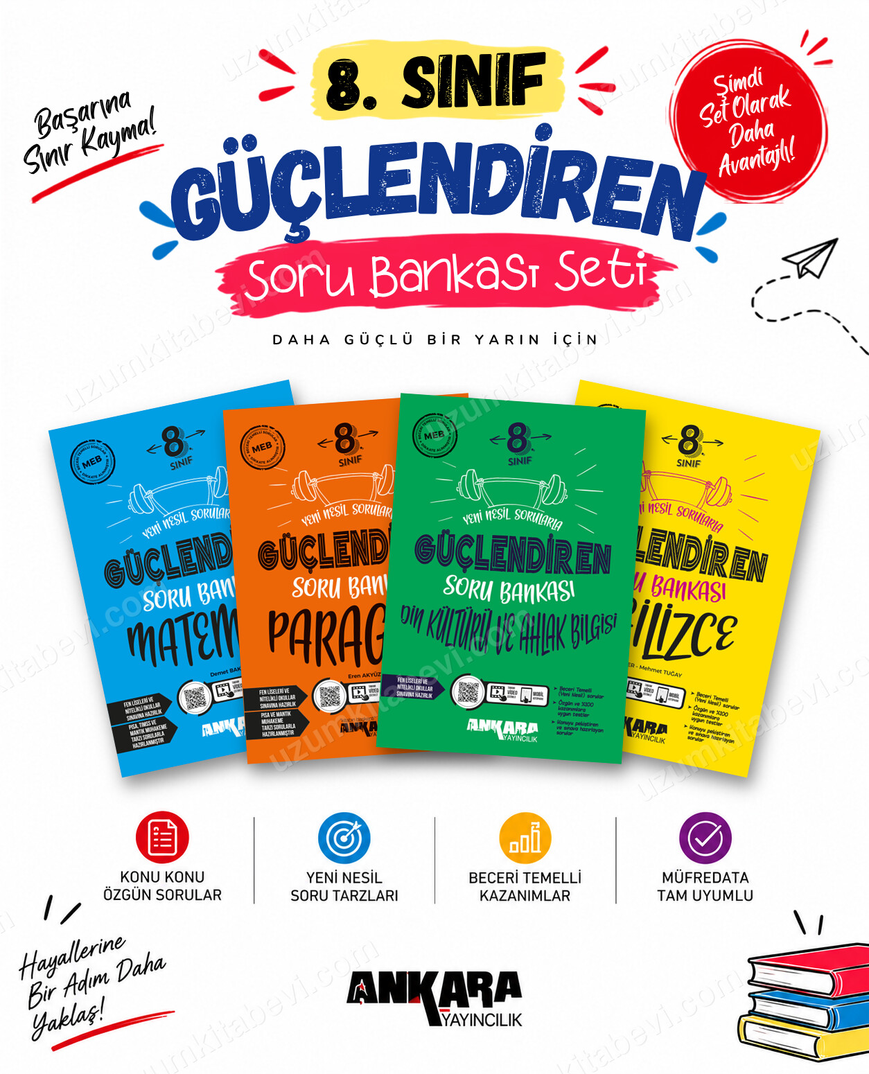 Ankara Yayıncılık 8. Sınıf Matematik-Paragraf-Din Kültürü-İngilizce Güçlendiren Soru Bankası Seti (4 Kitap) - Ankara Yayıncılık kitap kapağı