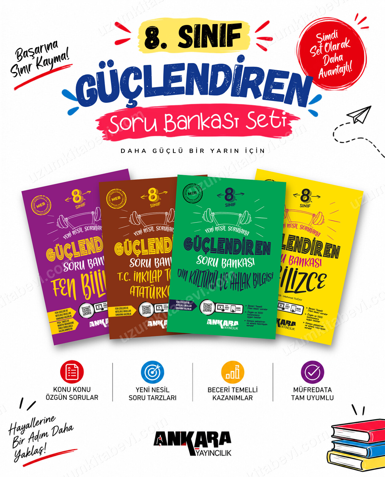 Ankara Yayıncılık 8. Sınıf Fen Bilimleri-İnkılap Tarihi-Din Kültürü-İngilizce Güçlendiren Soru Bankası Seti (4 Kitap) - Ankara Yayıncılık kitap kapağı