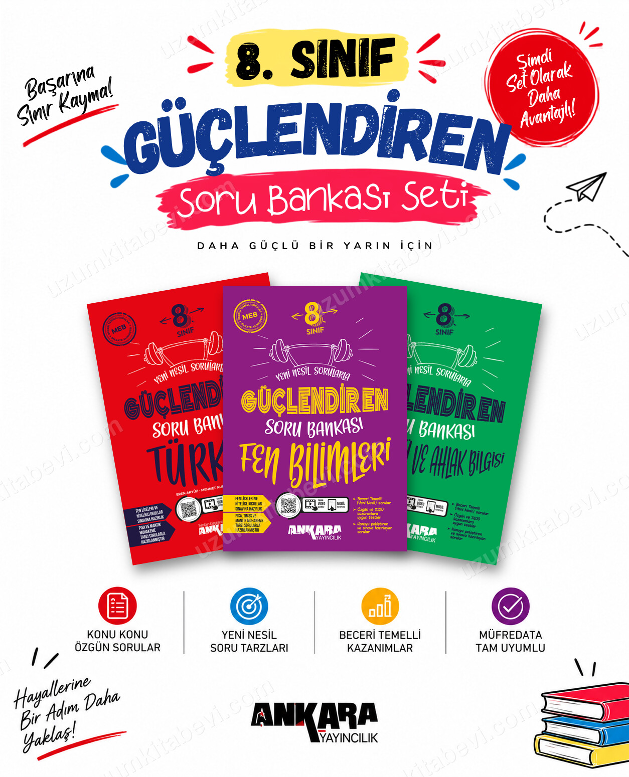 Ankara Yayıncılık 8. Sınıf Türkçe-Fen Bilimleri-Din Kültürü Güçlendiren Soru Bankası Seti (3 Kitap) - Ankara Yayıncılık kitap kapağı