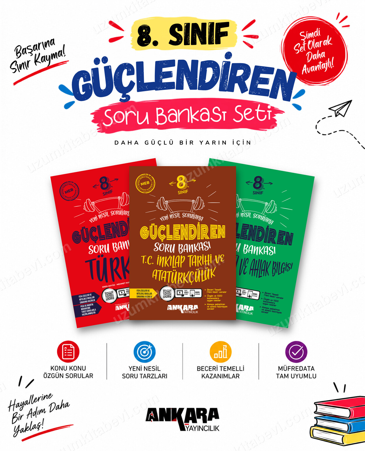 Ankara Yayıncılık 8. Sınıf Türkçe-İnkılap Tarihi-Din Kültürü Güçlendiren Soru Bankası Seti (3 Kitap) - Ankara Yayıncılık kitap kapağı