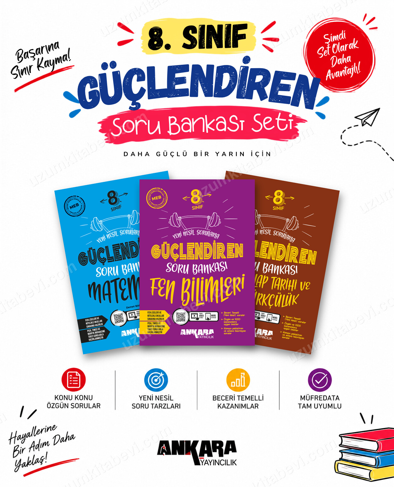 Ankara Yayıncılık 8. Sınıf Matematik-Fen Bilimleri-İnkılap Tarihi Güçlendiren Soru Bankası Seti (3 Kitap) - Ankara Yayıncılık kitap kapağı