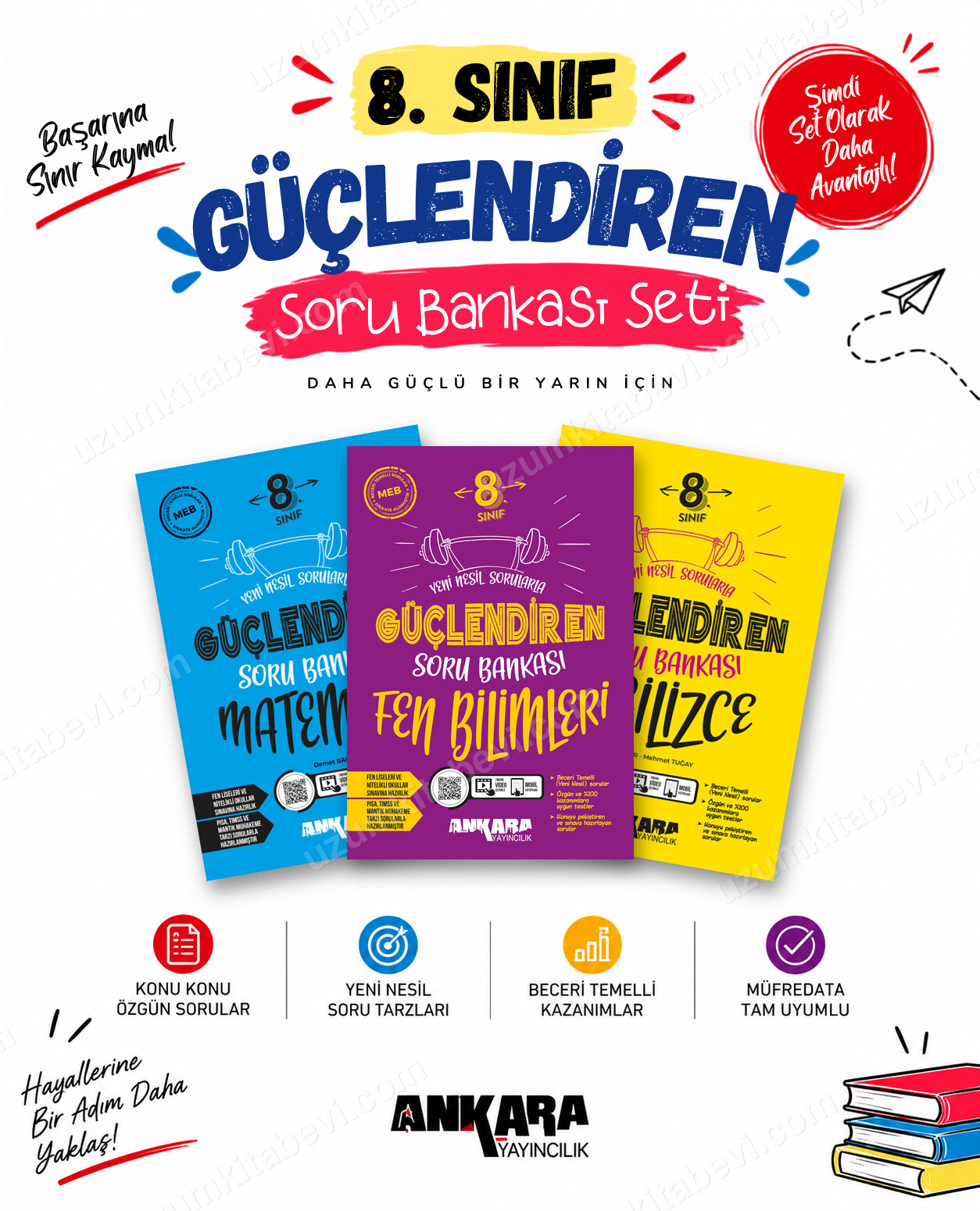 Ankara Yayıncılık 8. Sınıf Matematik-Fen Bilimleri-İngilizce Güçlendiren Soru Bankası Seti (3 Kitap) - Ankara Yayıncılık kitap kapağı