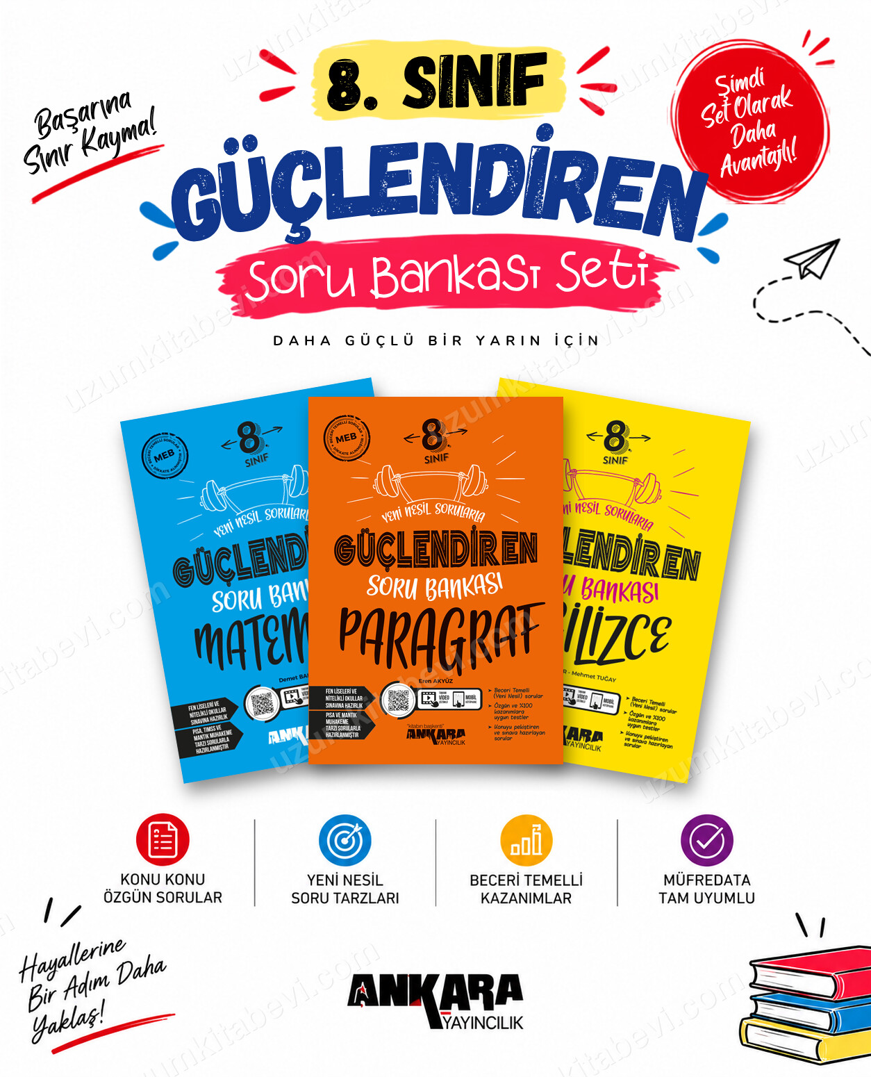 Ankara Yayıncılık 8. Sınıf Matematik-Paragraf-İngilizce Güçlendiren Soru Bankası Seti (3 Kitap) - Ankara Yayıncılık kitap kapağı