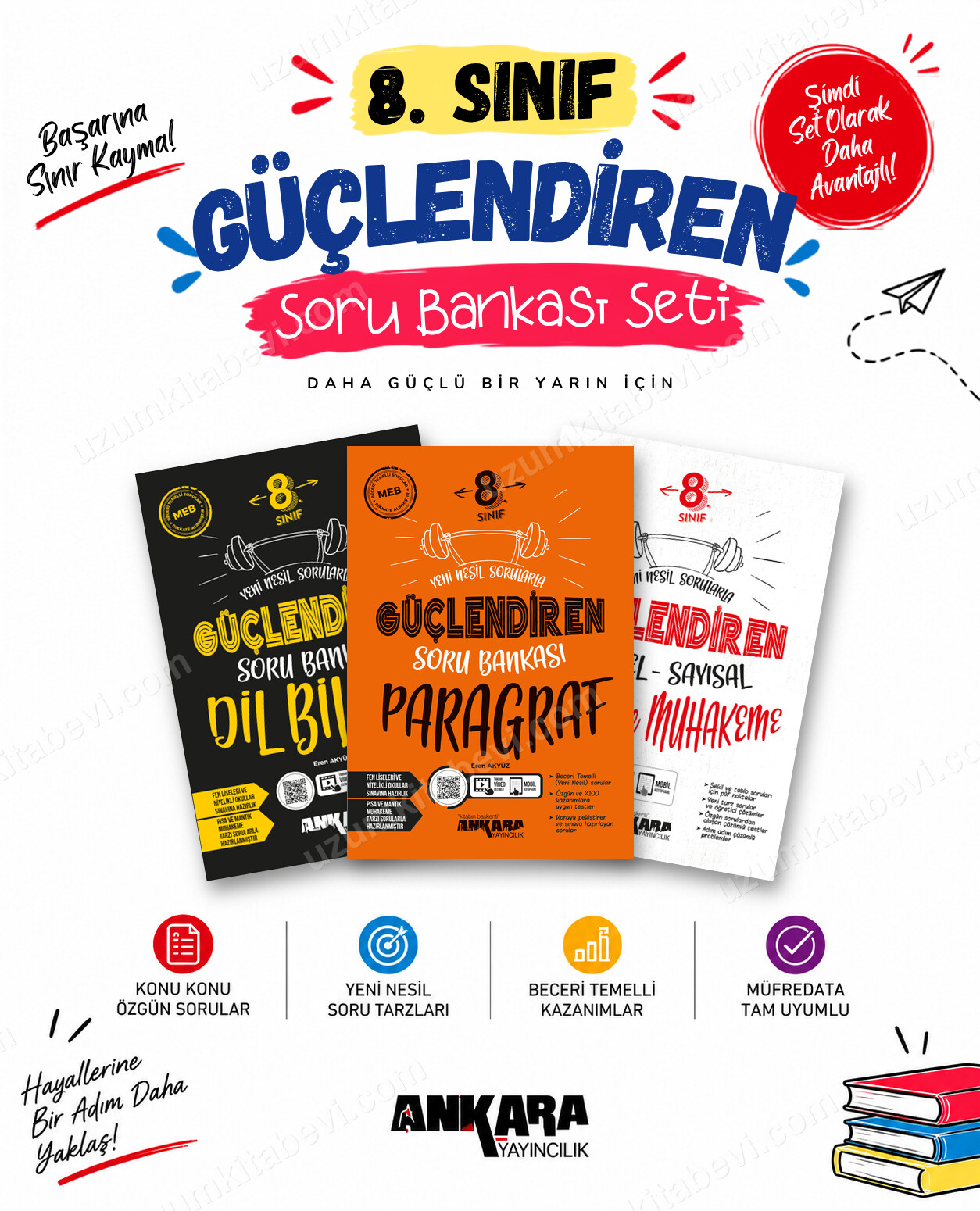 Ankara Yayıncılık 8. Sınıf Dil Bilgisi-Paragraf-Mantık ve Muhakeme Güçlendiren Soru Bankası Seti (3 Kitap) - Ankara Yayıncılık kitap kapağı