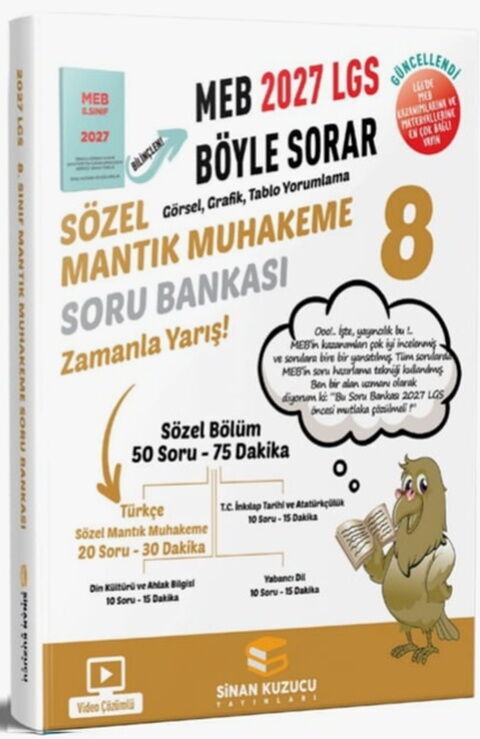 Sinan Kuzucu Yayınları 2027 8. Sınıf Sözel Mantık ve Muhakeme Soru Bankası - Sinan Kuzucu Yayınları kitap kapağı