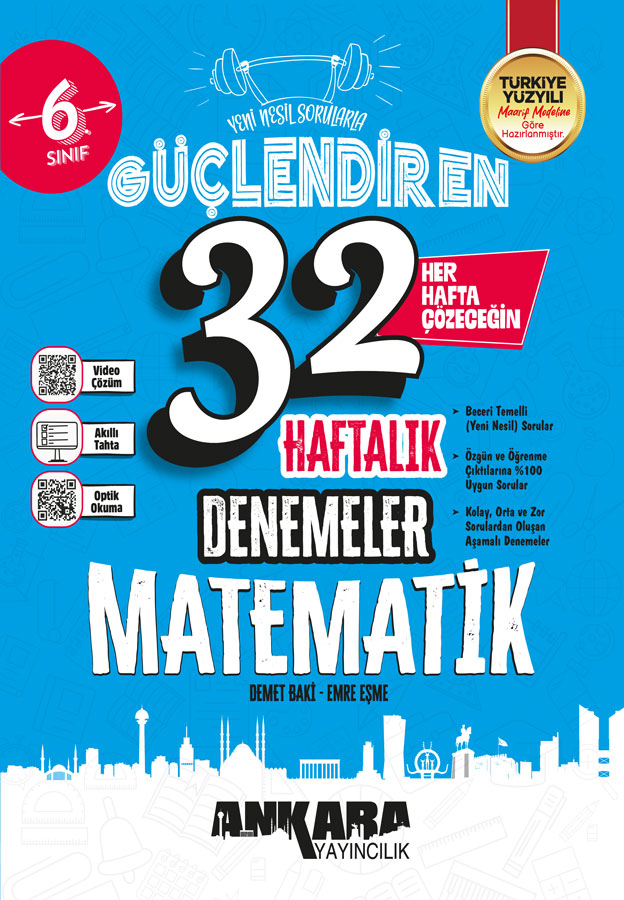 Ankara Yayıncılık 6. Sınıf Güçlendiren 32 Haftalık Matematik Denemeleri - Ankara Yayıncılık kitap kapağı