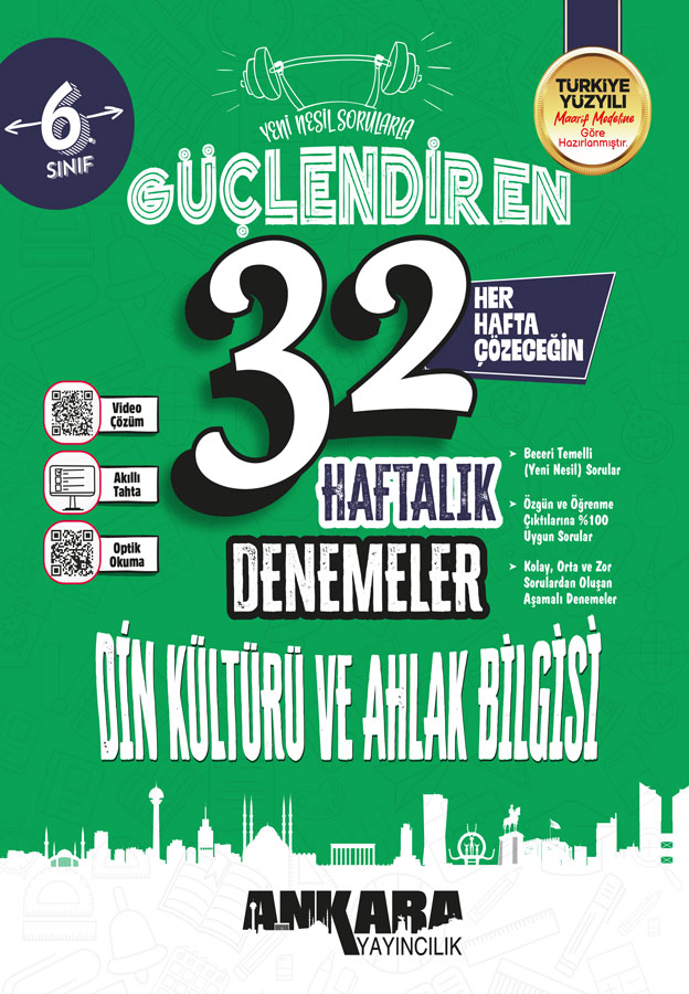 Ankara Yayıncılık 6. Sınıf Güçlendiren 32 Haftalık Din Kültürü ve Ahlak Bilgisi Denemeleri - Ankara Yayıncılık kitap kapağı