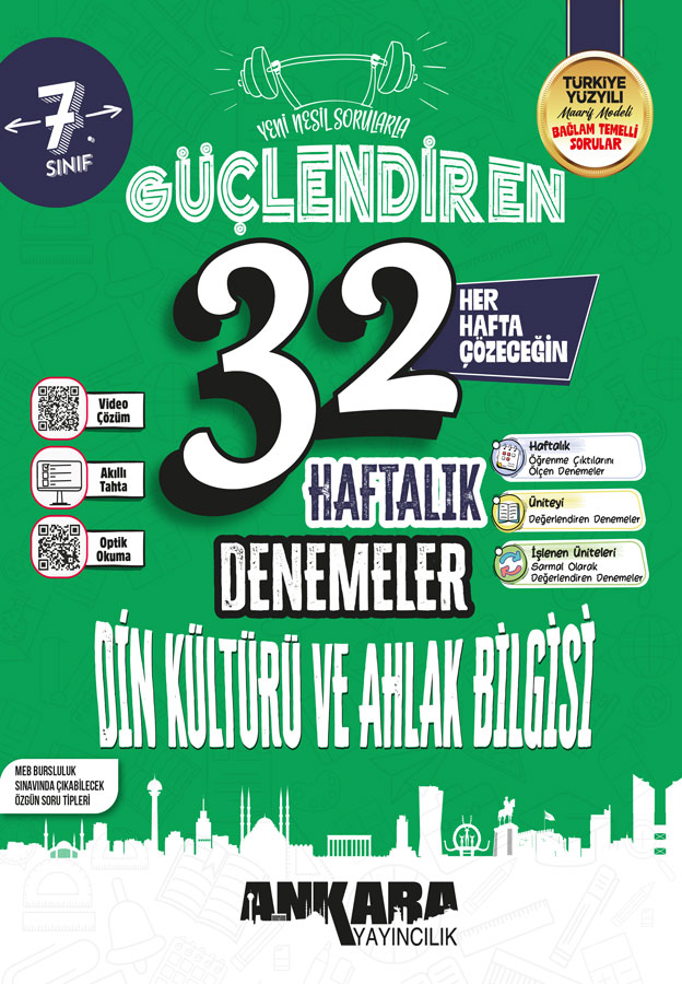 Ankara Yayıncılık 7. Sınıf Güçlendiren 32 Haftalık Din Kültürü ve Ahlak Bilgisi Denemeleri - Ankara Yayıncılık kitap kapağı