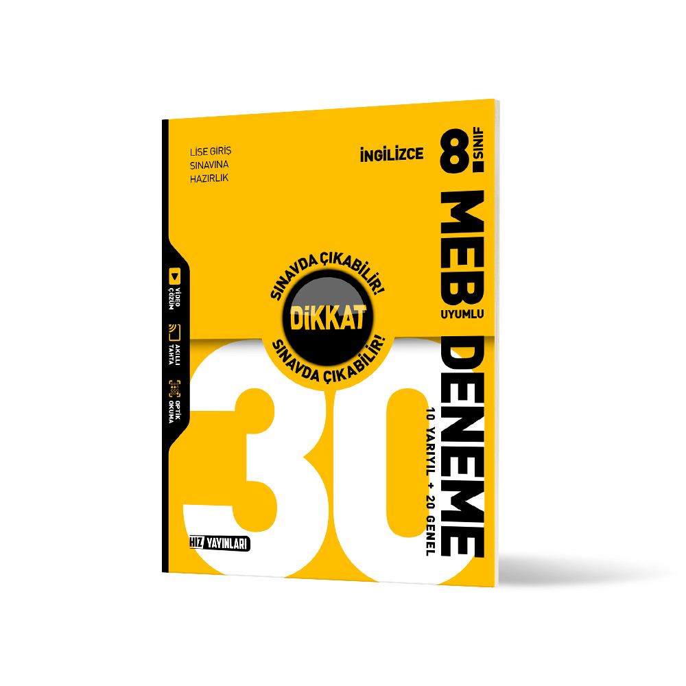Hız Yayınları 8. Sınıf İngilizce Dikkat Sınavda Çıkabilir 30 Deneme - Hız Yayınları kitap kapağı