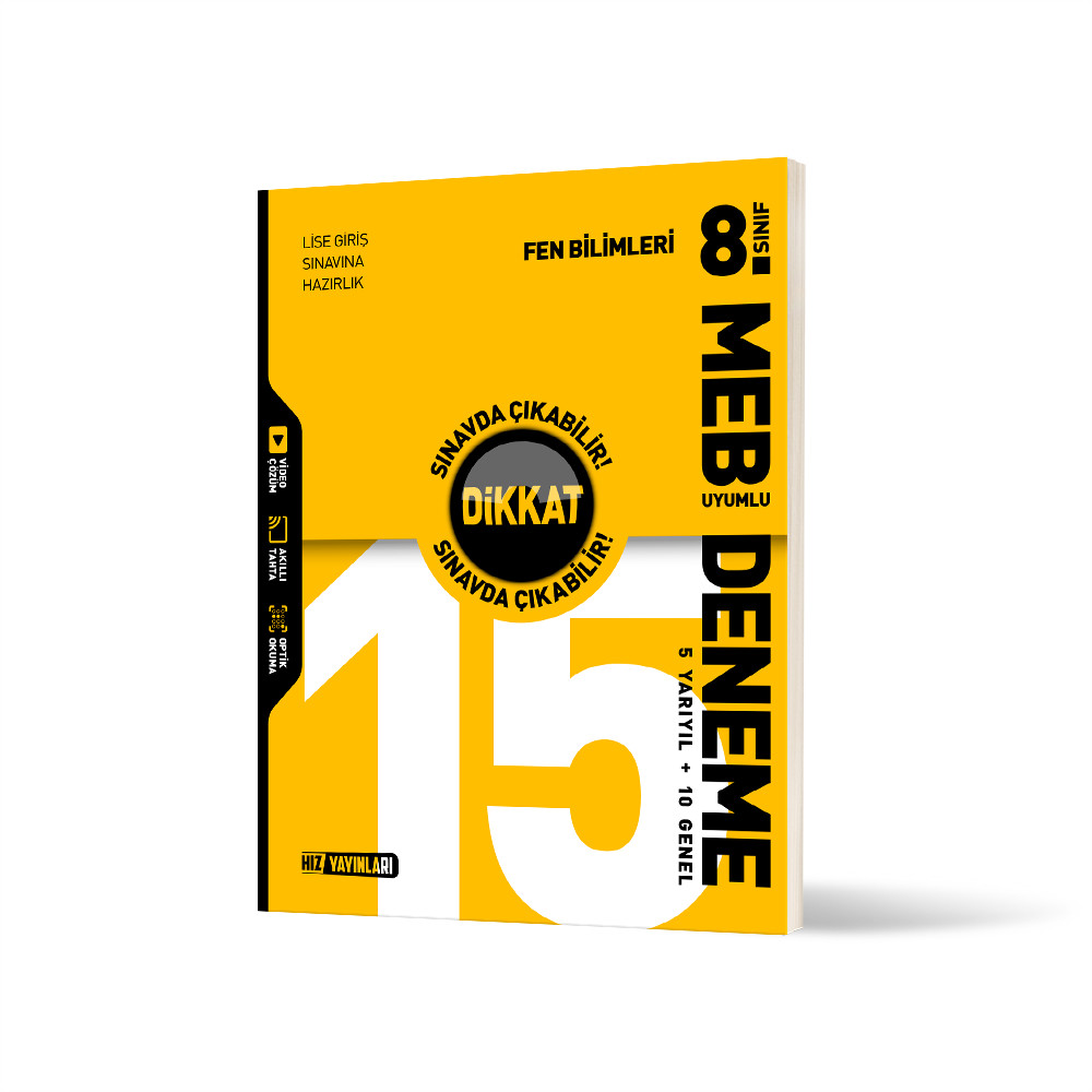 Hız Yayınları 8. Sınıf Fen Bilimleri Dikkat Sınavda Çıkabilir 15 Deneme - Hız Yayınları kitap kapağı