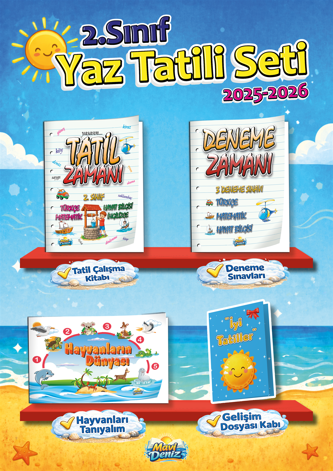 Mavi Deniz Yayınları 2.Sınıf Tüm Dersler 4 Parça 2026 Yaz Tatil Kitap Seti