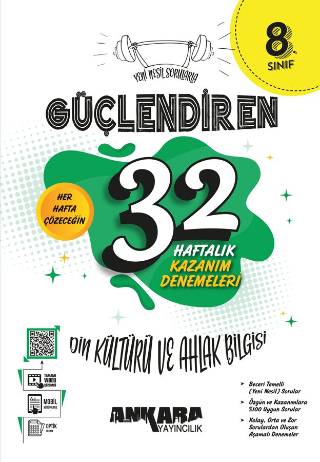 Ankara Yayıncılık 8. Sınıf Güçlendiren 32 Haftalık Din Kültürü ve Ahlak Bilgisi Kazanım Denemeleri