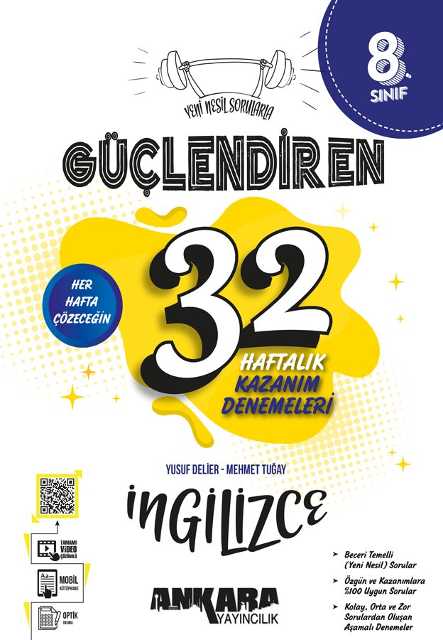 Ankara Yayıncılık 8. Sınıf Güçlendiren 32 Haftalık İngilizce Kazanım Denemeleri