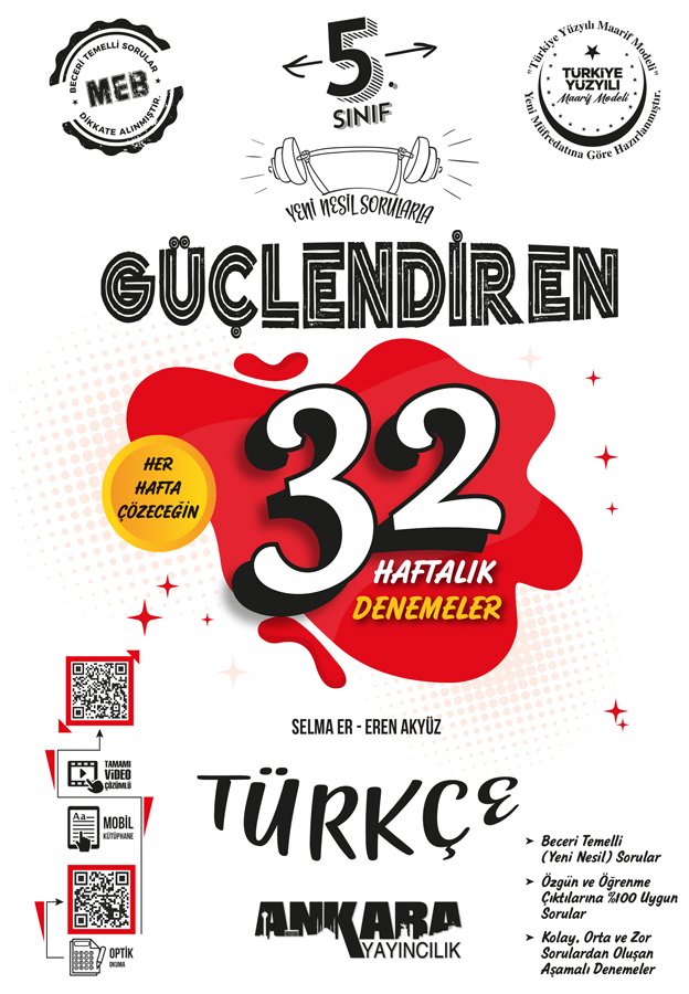 Ankara Yayıncılık 5. Sınıf Güçlendiren 32 Haftalık Türkçe Kazanım Denemeleri