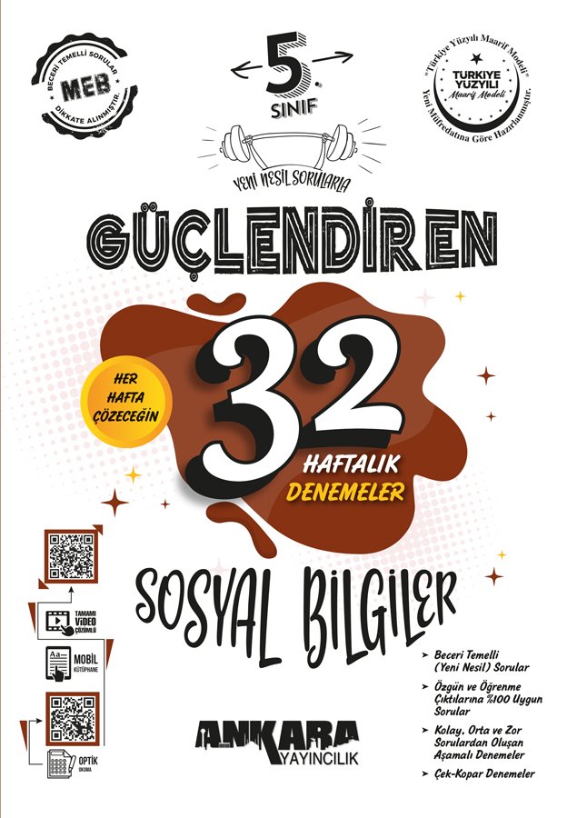 Ankara Yayıncılık 5. Sınıf Güçlendiren 32 Haftalık Sosyal Bilgiler Kazanım Denemeleri