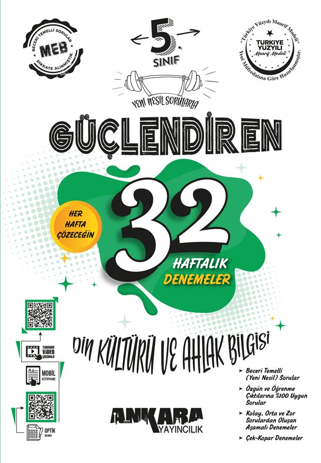 Ankara Yayıncılık 5. Sınıf Güçlendiren 32 Haftalık Din Kültürü ve Ahlak Bilgisi Kazanım Denemeleri