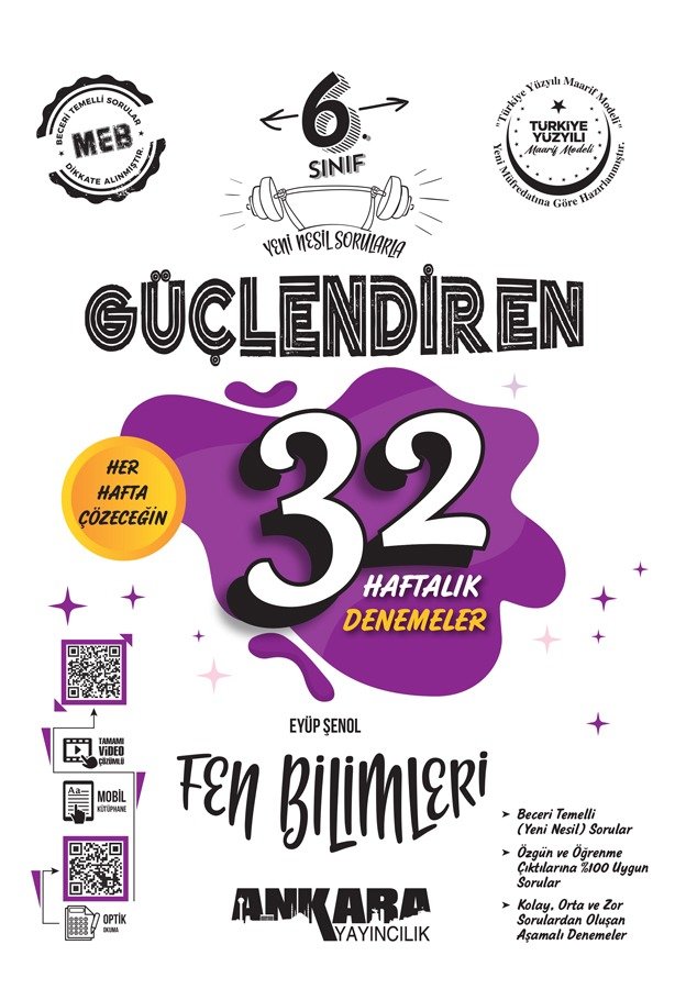 Ankara Yayıncılık %100 Maarif Müfredat 6.Sınıf Güçlendiren 32 Haftalık Fen Bilimleri Kazanım Denemeleri