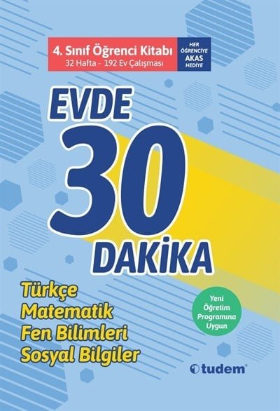 Tudem Eğitim 4.Sınıf Yeni Nesil Tüm Dersler Evde 30 Dakika(384 sayfa, 32 hafta, 192 ev çalışması)