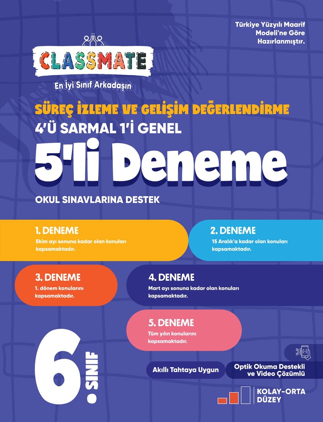 Okyanus Yayıncılık 6. Sınıf %100 Yeni Maarif Model Classmate Süreç İzleme Ve Gelişim Değerlendirme 5’li Deneme
