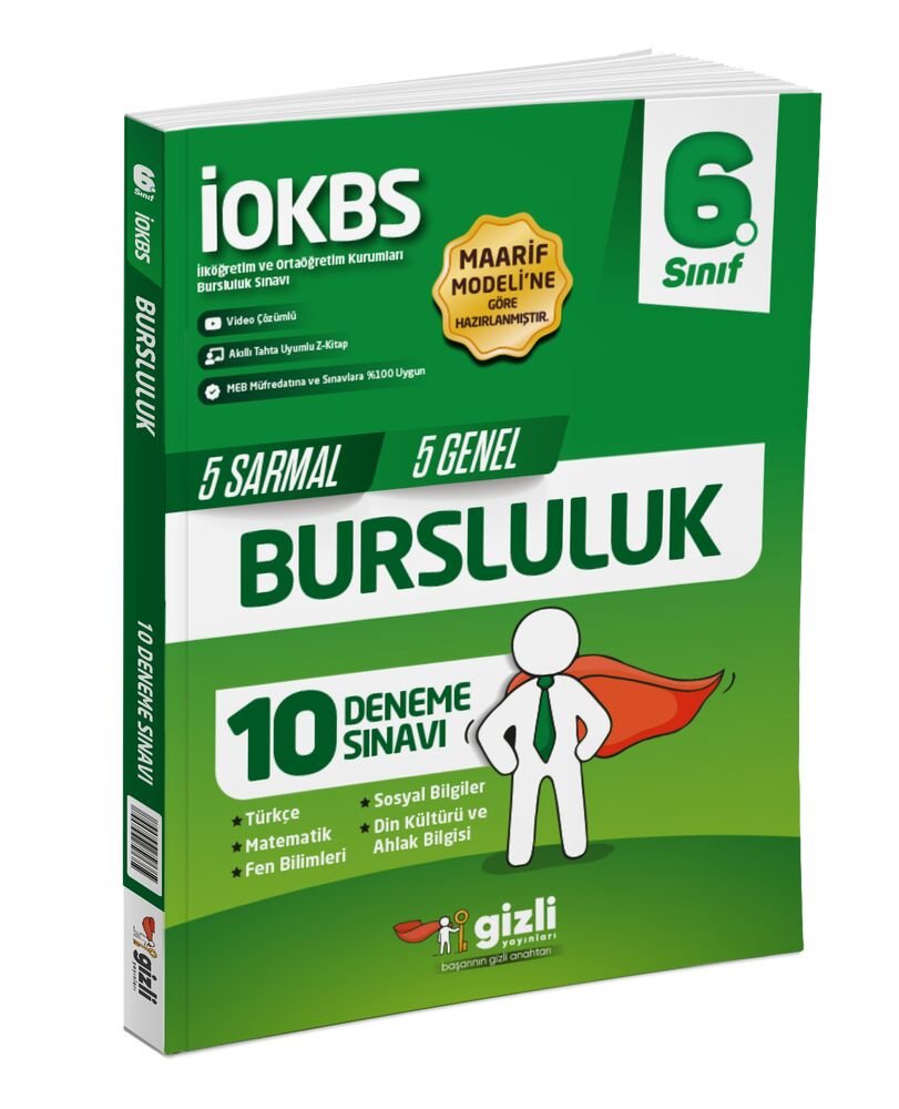 Gzili Yayınları 6.Sınıf %100 Yeni Maarif Müfredat İOKBS 6.Sınıf Bursluluk 10 Deneme Sınavı