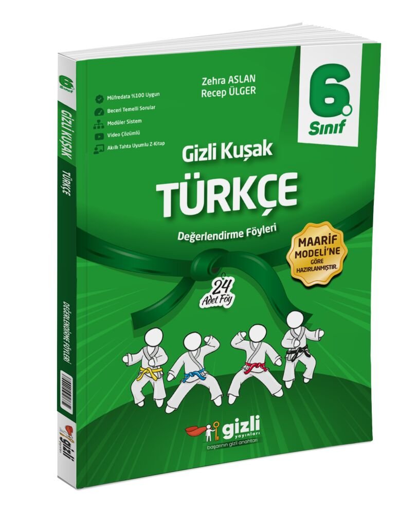 Gzili Yayınları 6.Sınıf %100 Yeni Maarif Müfredat Türkçe Gizli Kuşak Değerlendirme Föyleri