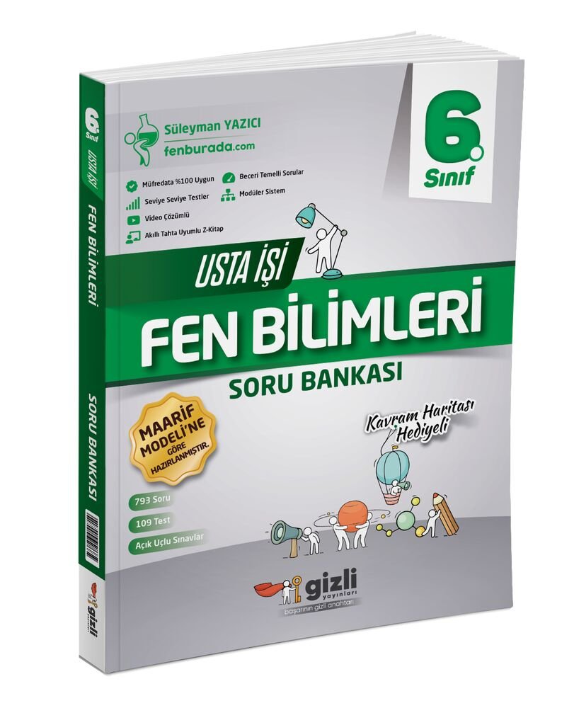 Gzili Yayınları 6.Sınıf %100 Yeni Maarif Müfredat Fen Bilimleri Usta İşi Soru Bankası+Kavram Haritası