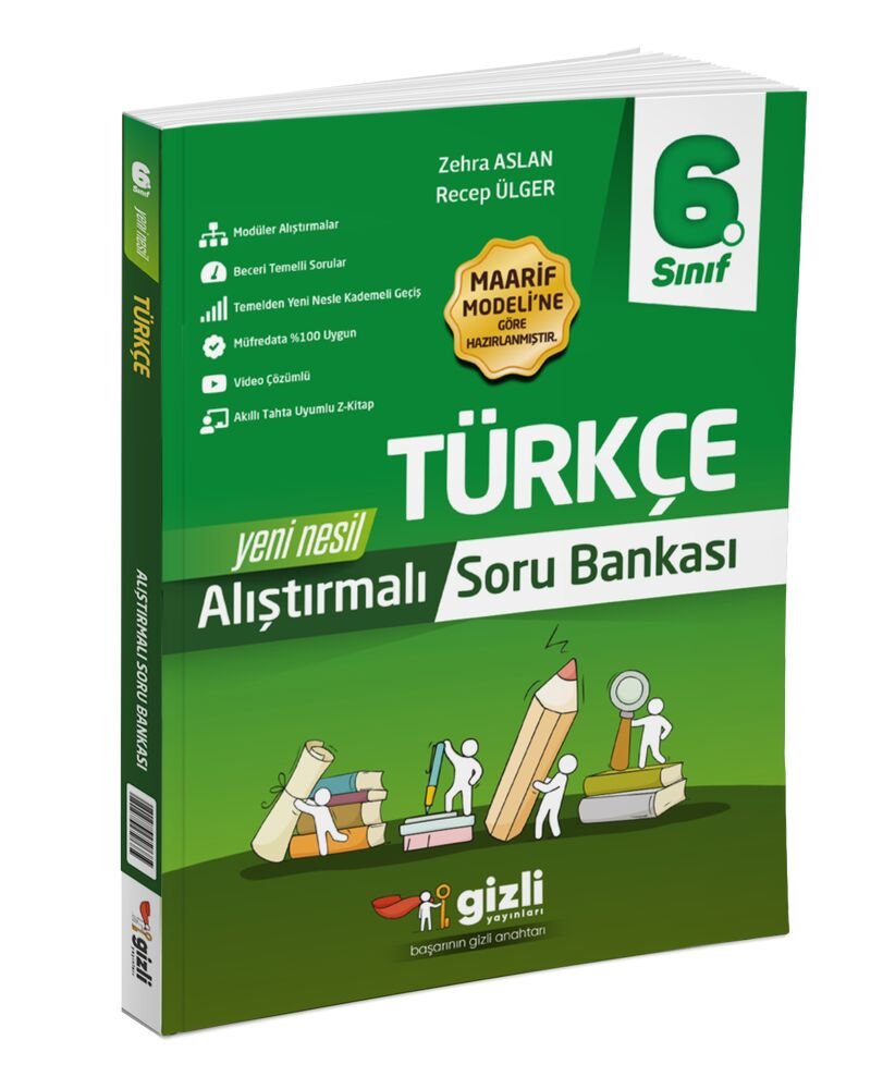 Gzili Yayınları 6.Sınıf %100 Yeni Maarif Müfredat Türkçe Alıştırmalı Soru Bankası